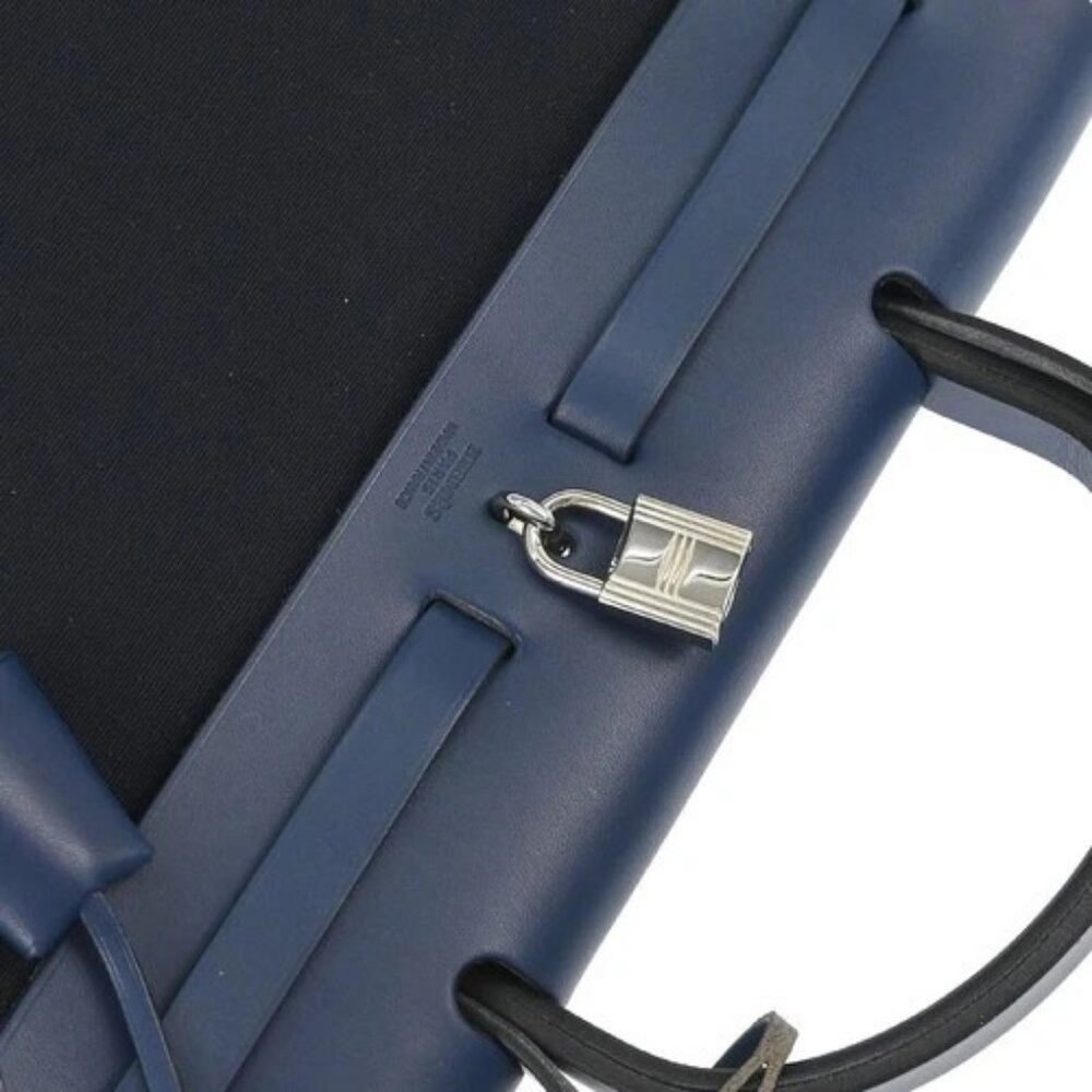 Hermes Beige Navy Toile H Officier Herbag PM 2 in 1 Handbag C□F 117854 - Picture 5 of 10